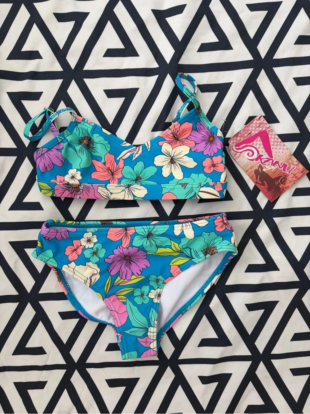 NWT Kanu Surf Girls Bikini Swim Set Blue Floral Tina Sz 6